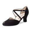 Werner Kern Fatima brede cuban hak 6cm suede zwarte dansschoenen met open neusje Werner Kern Fatima brede cuban hak 6cm suede zwarte dansschoenen met open neusje