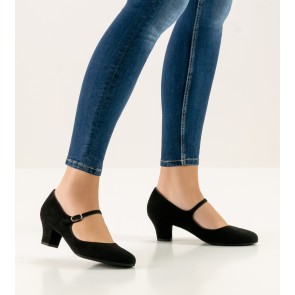 Werner Kern Ashley zwart 4.5cm dames dansschoenen zwart suede dichte neus bandje wreef