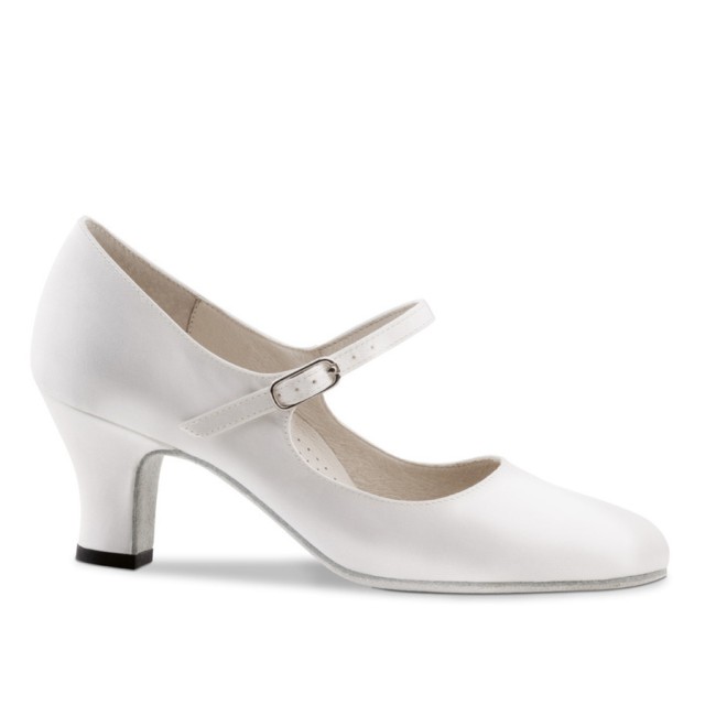 Bridal Werner Kern Ashley wit satijnen Dames dansschoenen met Wreefbandje - Bruidsschoenen met suede zool