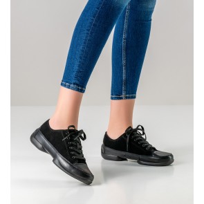 Suny Anna Kern 145 Dames Zwarte Nappa-Nubbuk Danssneakers met Splitzool met een perfecte pasvorm