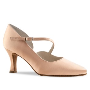Werner Kern Rita pump model dansschoenen voor dames met diagonaal bandje - zalm roze satijn